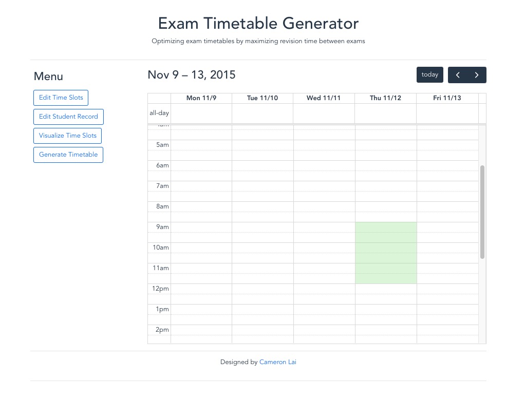 Exam Timetable Generator Screenshot